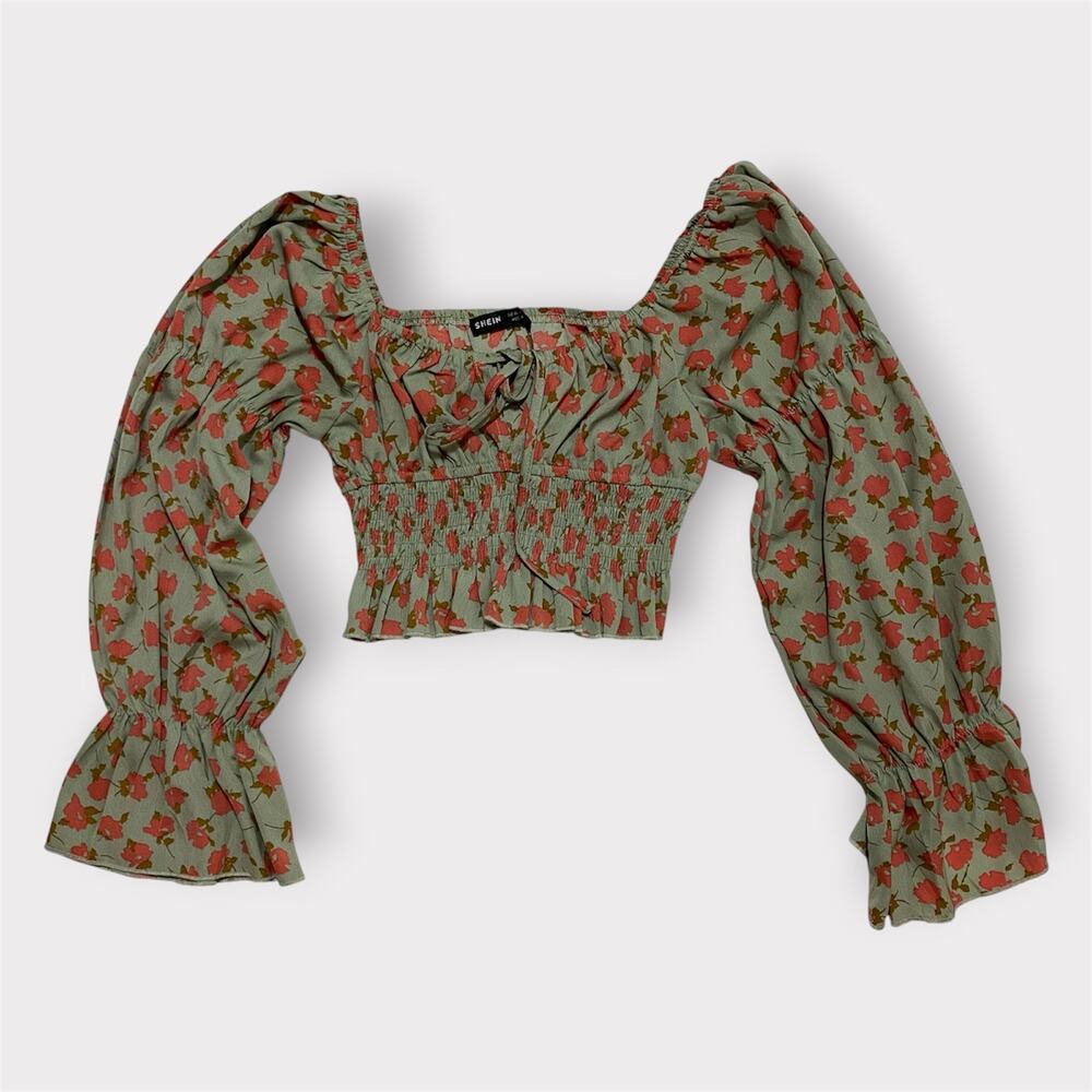 Shein Floral Pleated Cropped Blouse Women’s XS